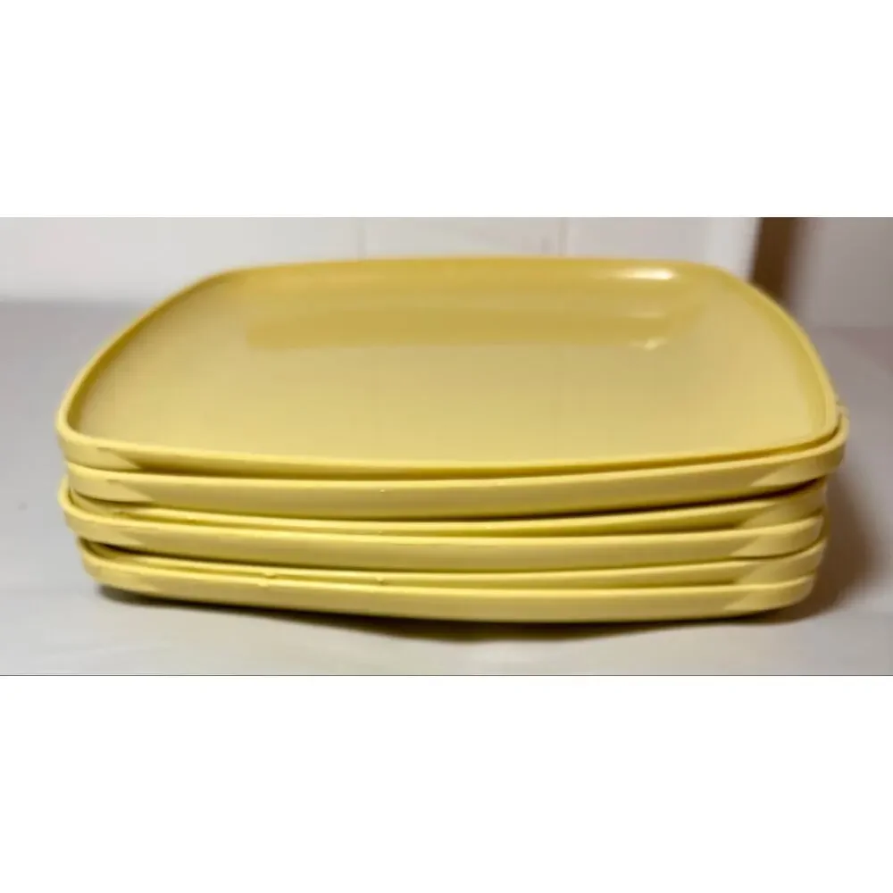 Vtg MCM Yellow Melamine/Plastic Tranquil Ware Byrd Set of 6 Dinner Plates 9”